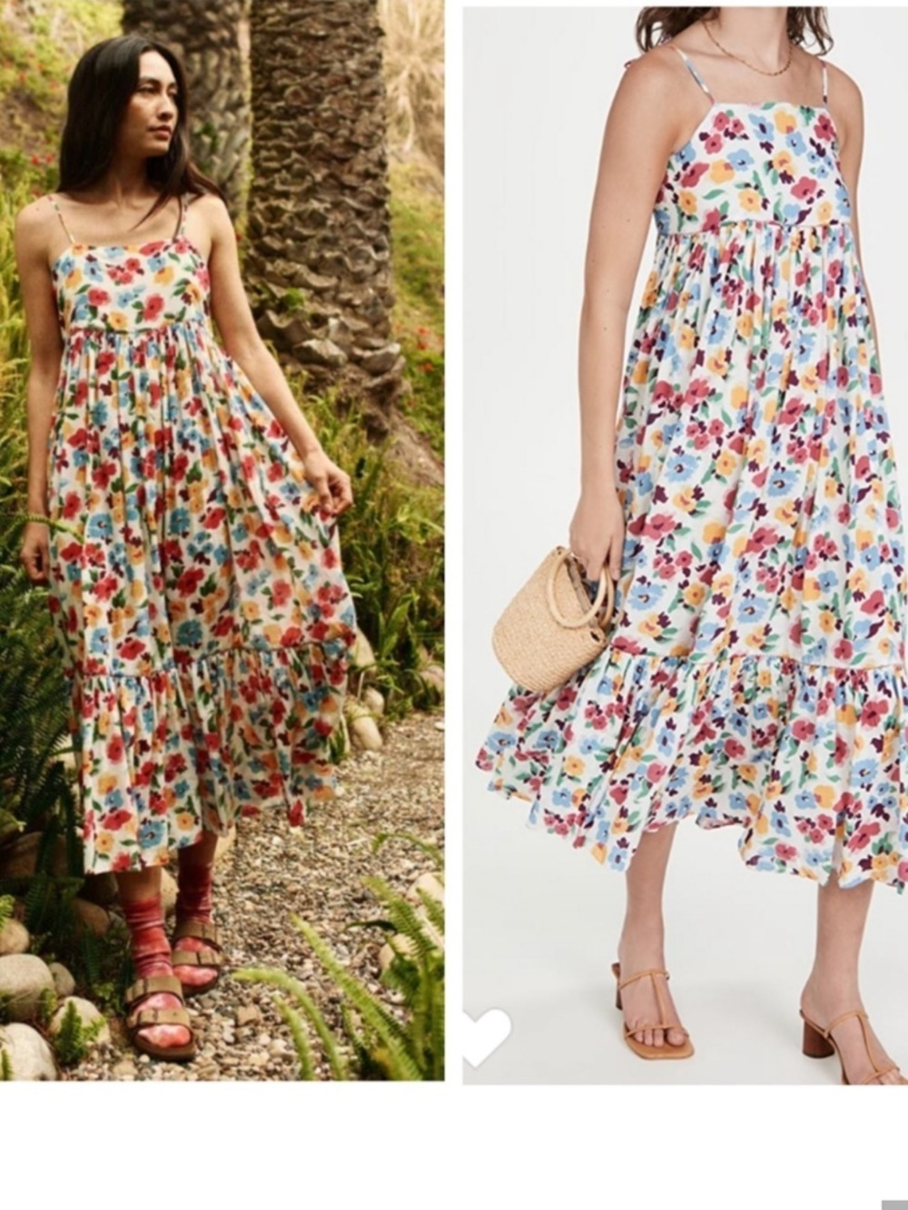 THE GREAT The Dainty Dress Tropical Floral Midi Dress
